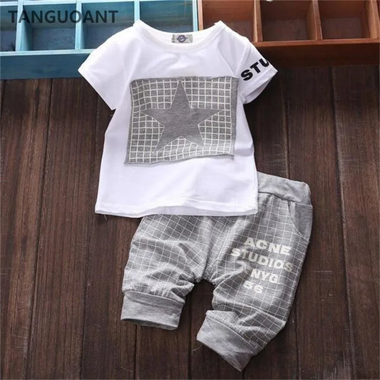 Baby Boy Summer Star Printed Clothes Set: T-Shirt + Pants Suit